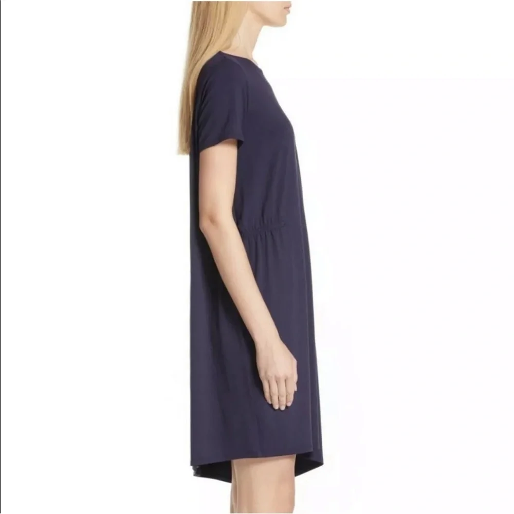 Eileen Fisher Asymmetrical Dress Short Sleeve Purple Size Medium - Picture 3 of 10